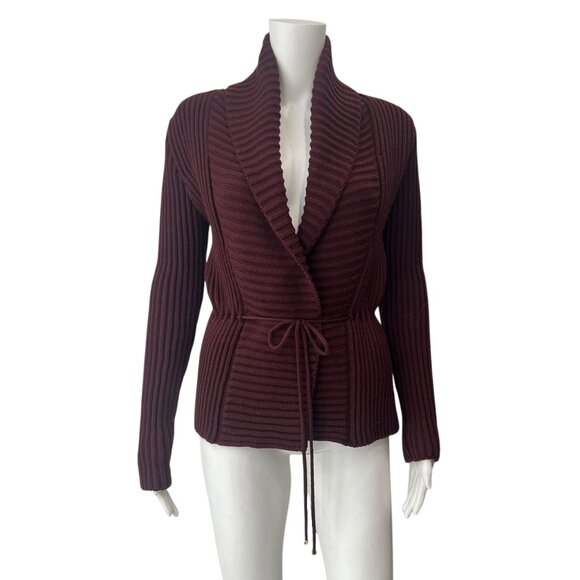Gucci Burgundy Knit Cardigan Bow Tie Waist Wool Sweater size XS - Picture 1 of 10